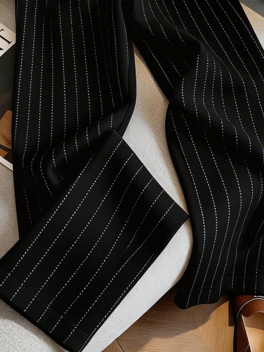 Black Casual Women's Striped Pants - Picture 4 of 4